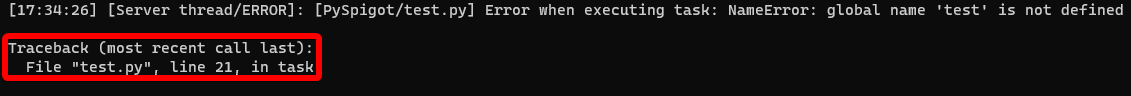 An example of what a Python exception looks like in the server console.